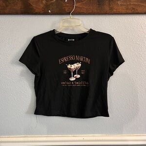 SHEIN Black Espresso Martini Graphic Crop Tee